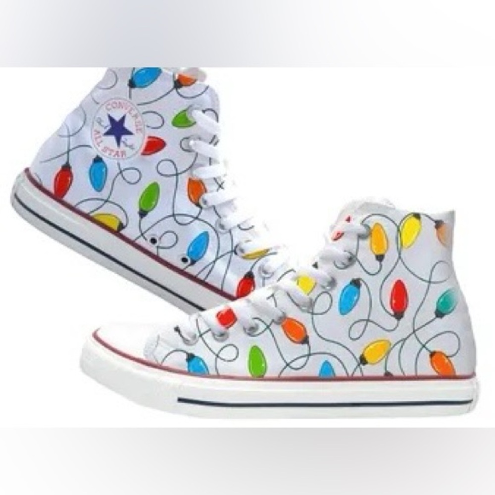 Converse All Star sneakers feature a festive Christmas lights print size 13 NWT